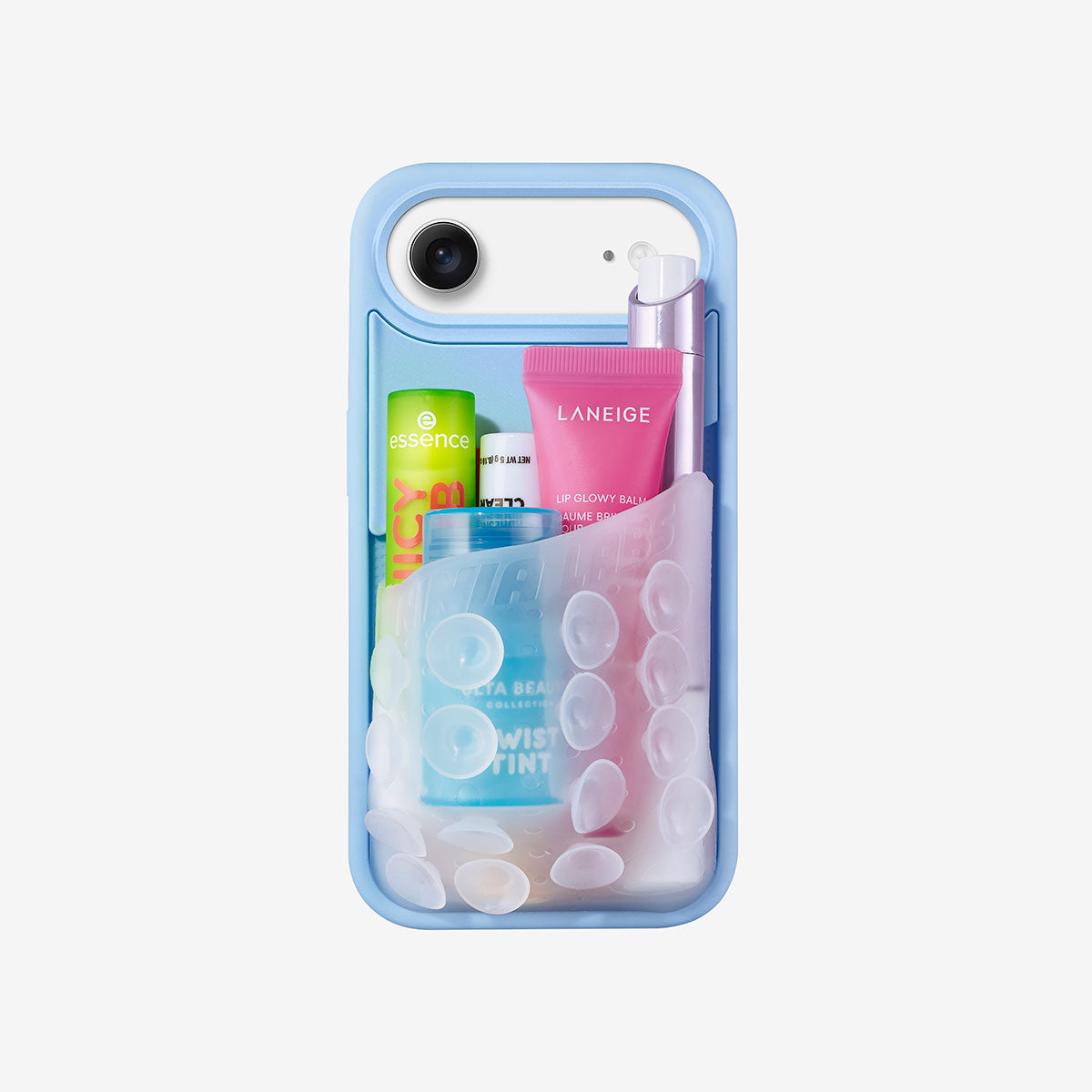 Coque OctoCase pour iPhone 17 de DiniaLabs®, silicone noir avec motif octopus, vue de face sur un fond blanc.