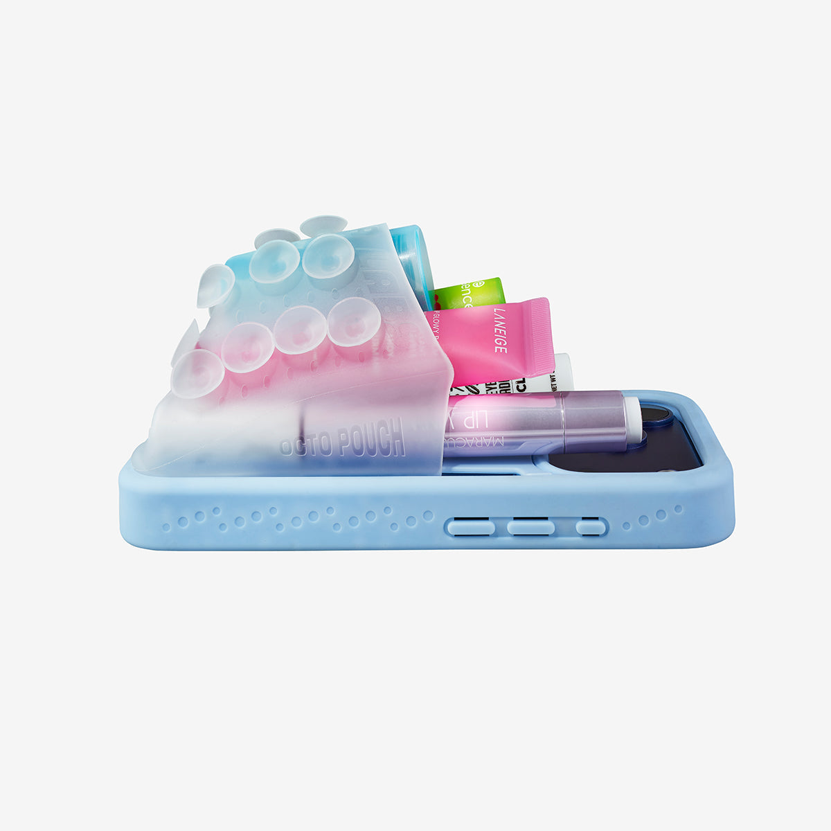 Coque OctoCase DiniaLabs® pour iPhone 15, protection en silicone avec motif octopus, coloris bleu et noir.