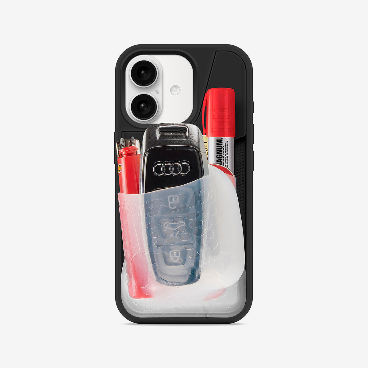 Coque de protection KangarooCase pour iPhone 18 de DiniaLabs®, design robuste et flexible en silicone noir.